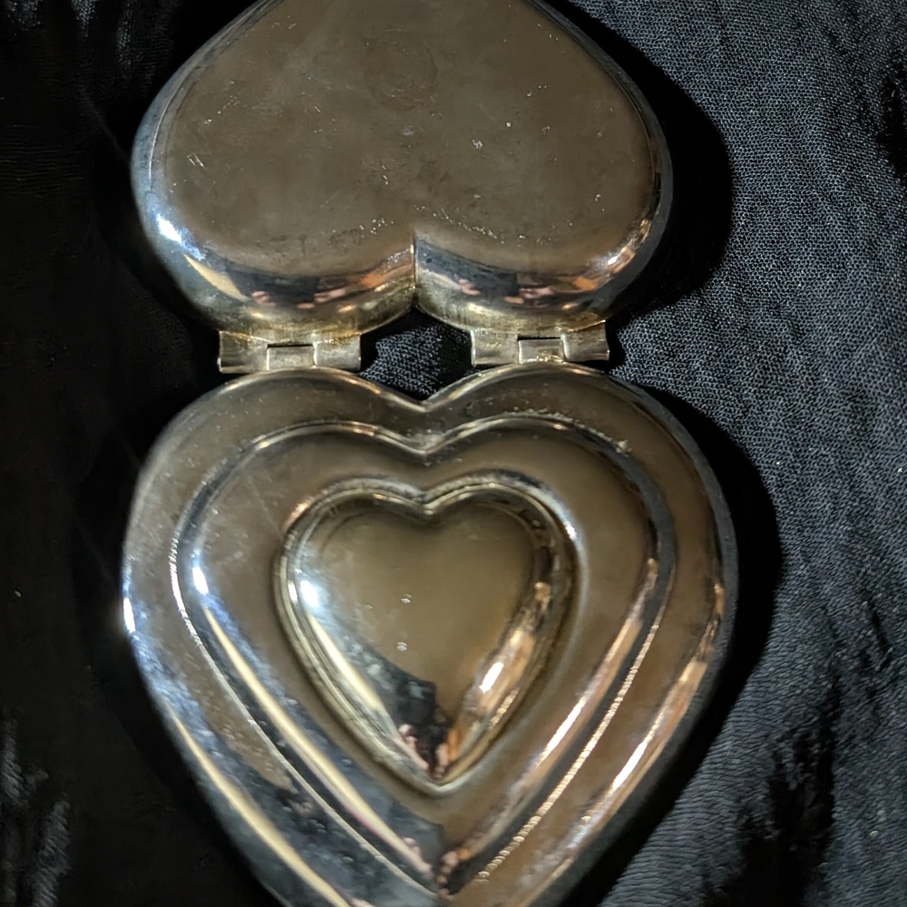 Heart-Shaped Silver Compact Mirror